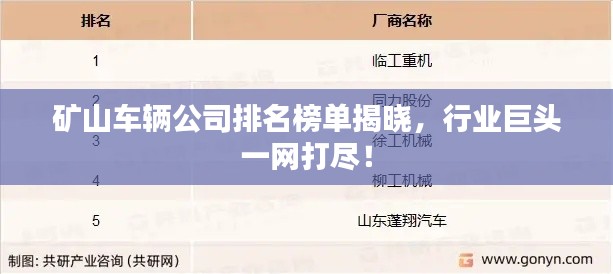 礦山車(chē)輛公司排名榜單揭曉，行業(yè)巨頭一網(wǎng)打盡！