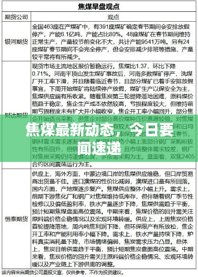 焦煤最新動態(tài)，今日要聞速遞